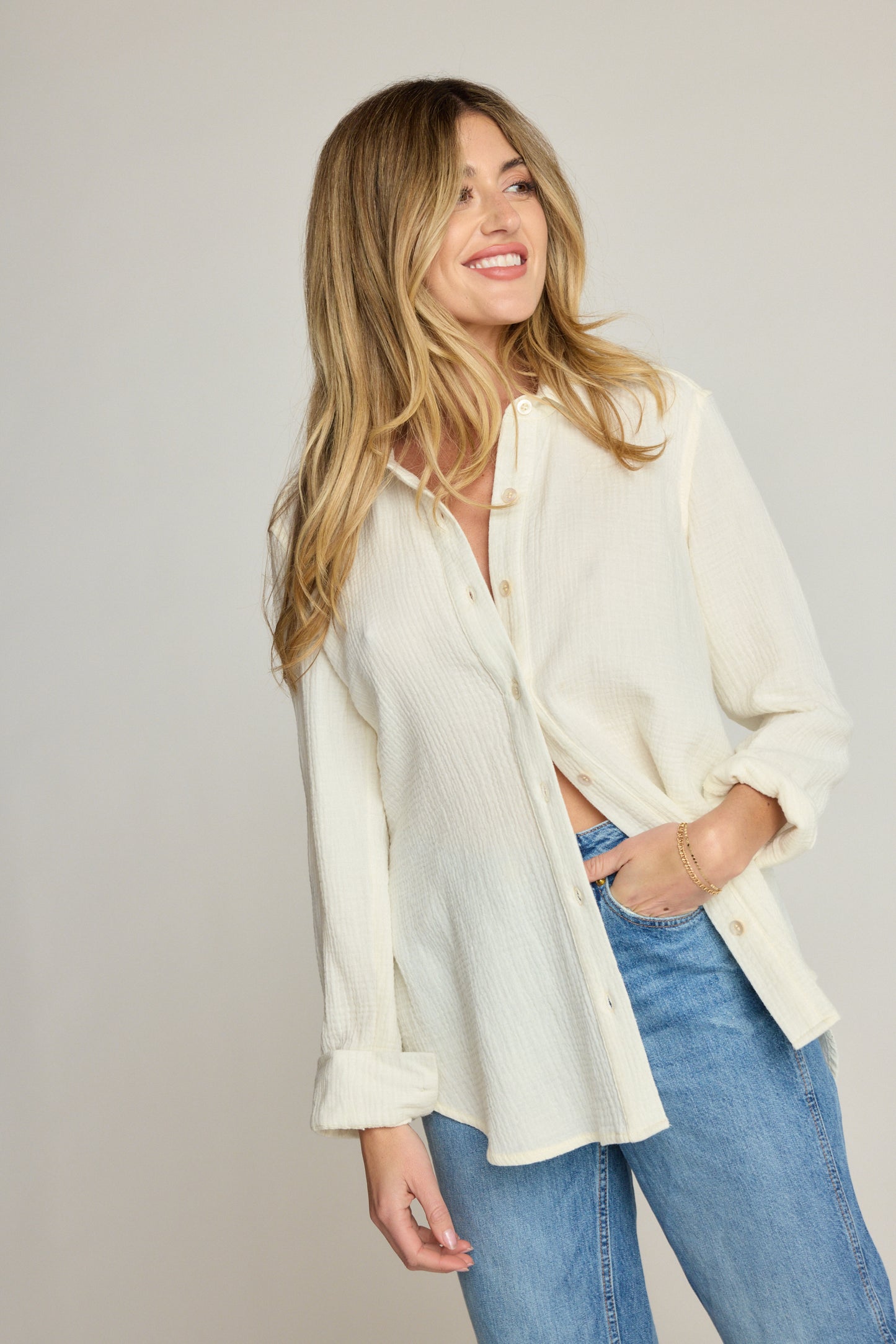 Lucia Button Down Shirt - Ivory