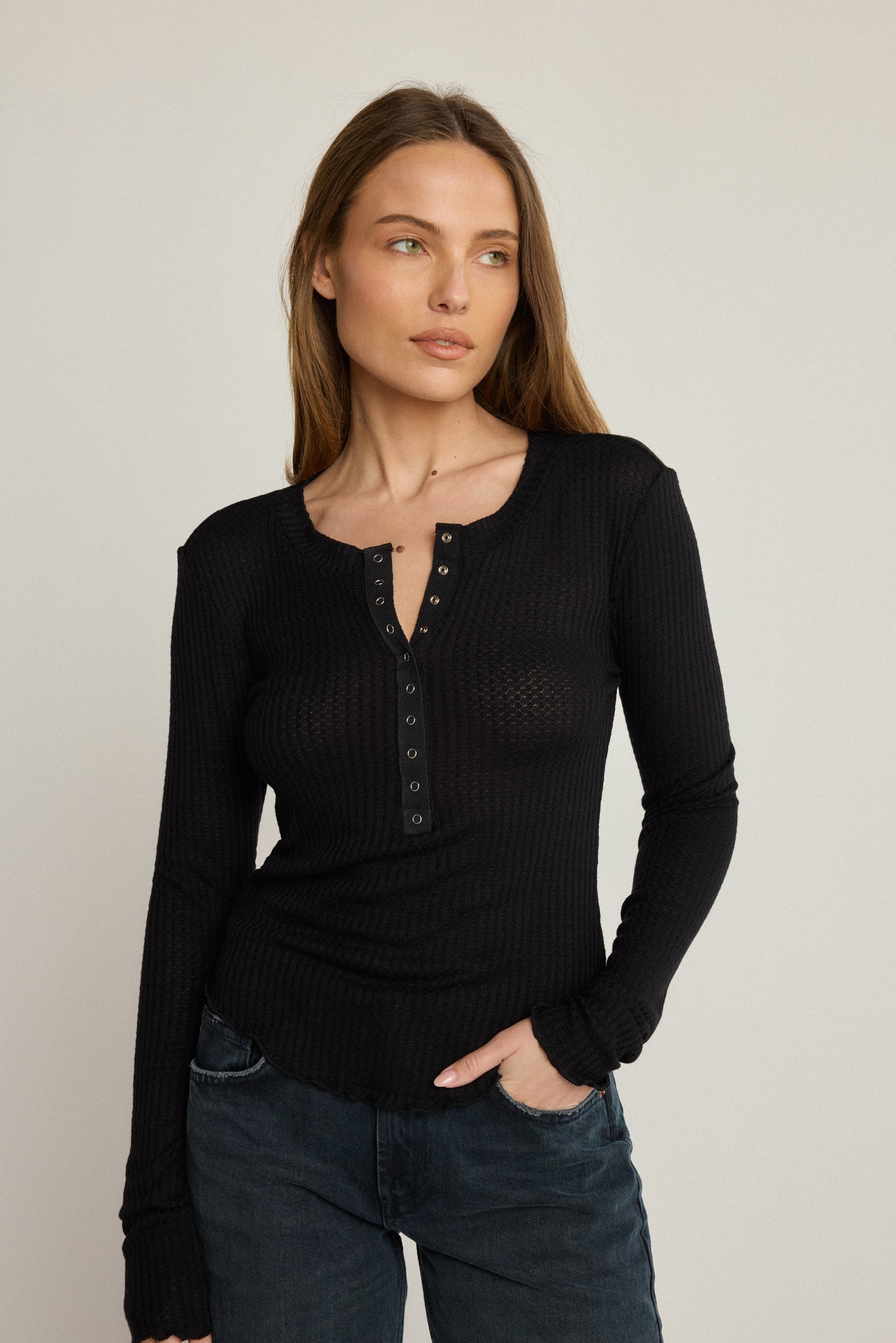 Waffle Henley - Black