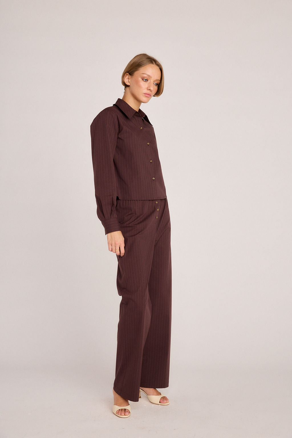 Riley Poplin Shirt - Brown Pinstripe