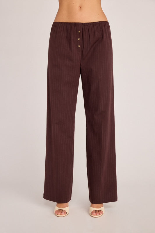 Riley Poplin Pant - Chocolate Pinstripe