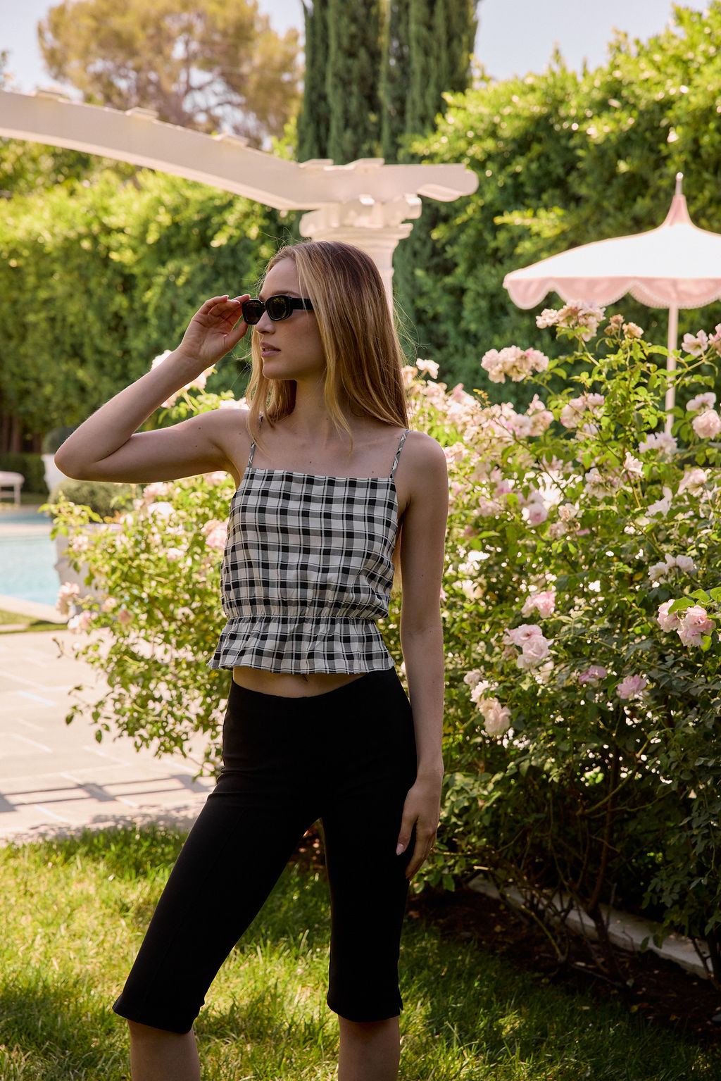 Emma Peplum Top - Black/White Plaid