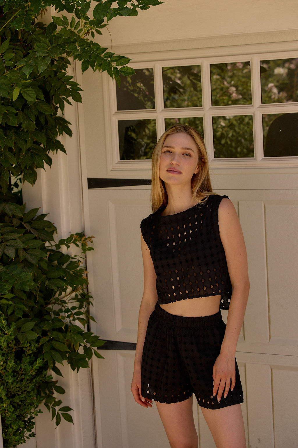 Lucia Eyelet Shorts - Black