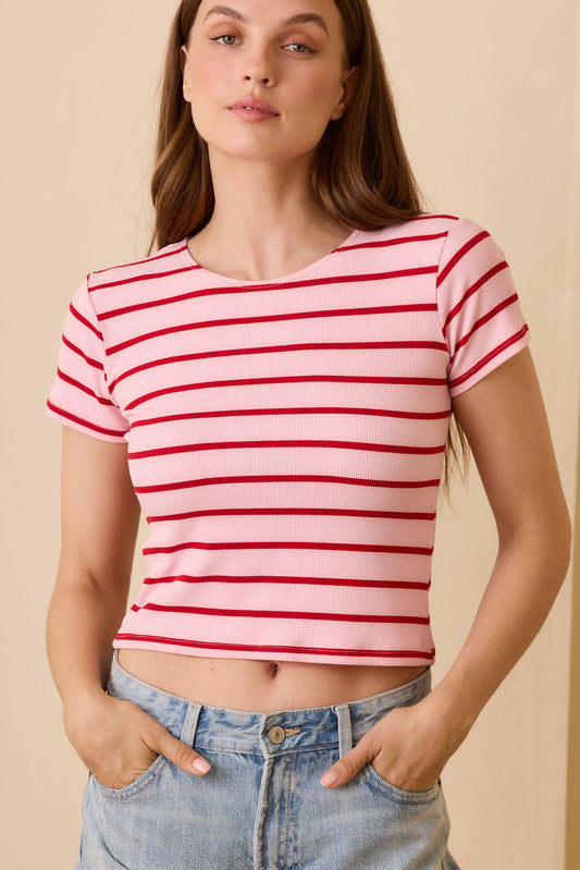 Elise Tee - Pink/Red Stripe