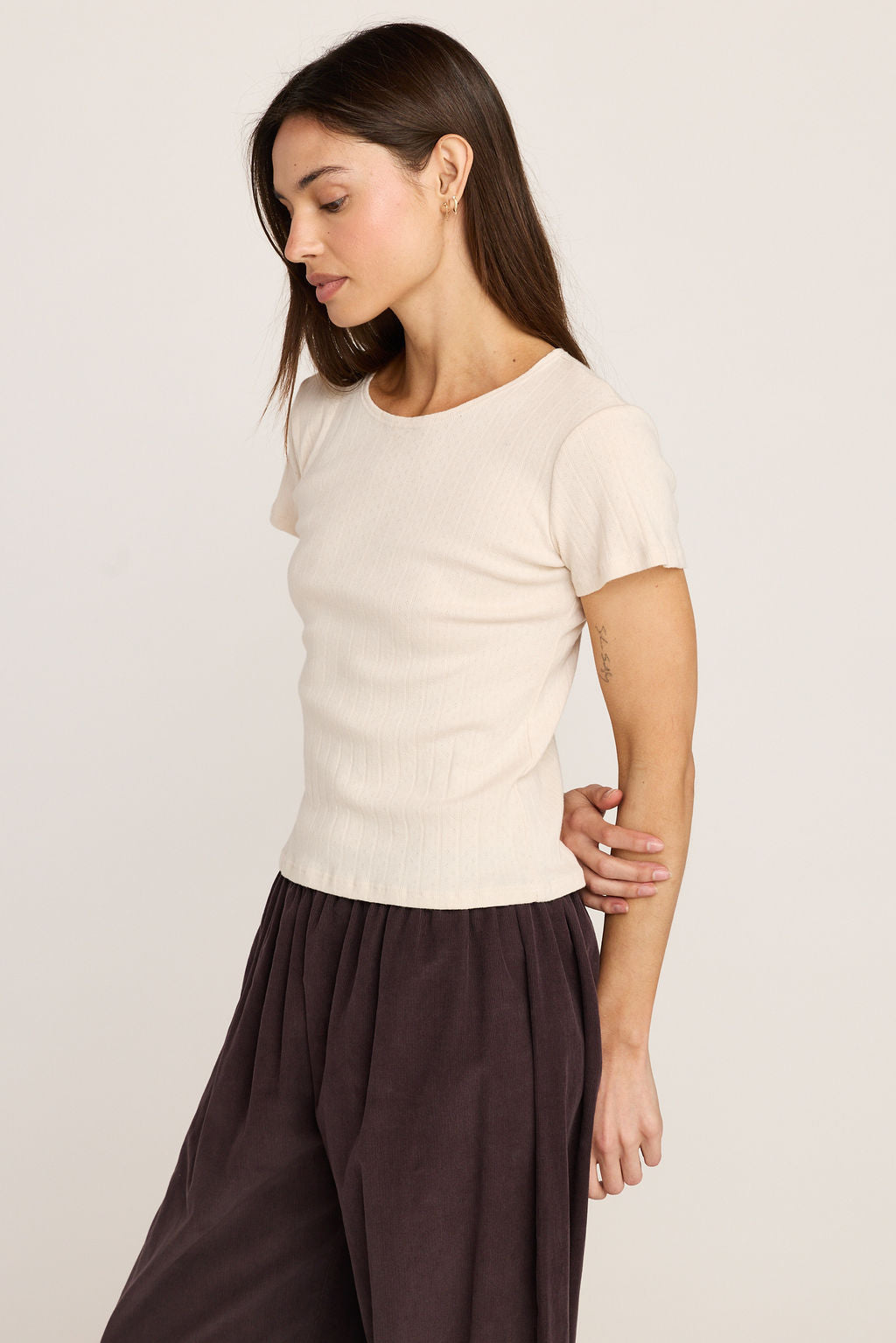 Elise Pointelle Tee - Cream