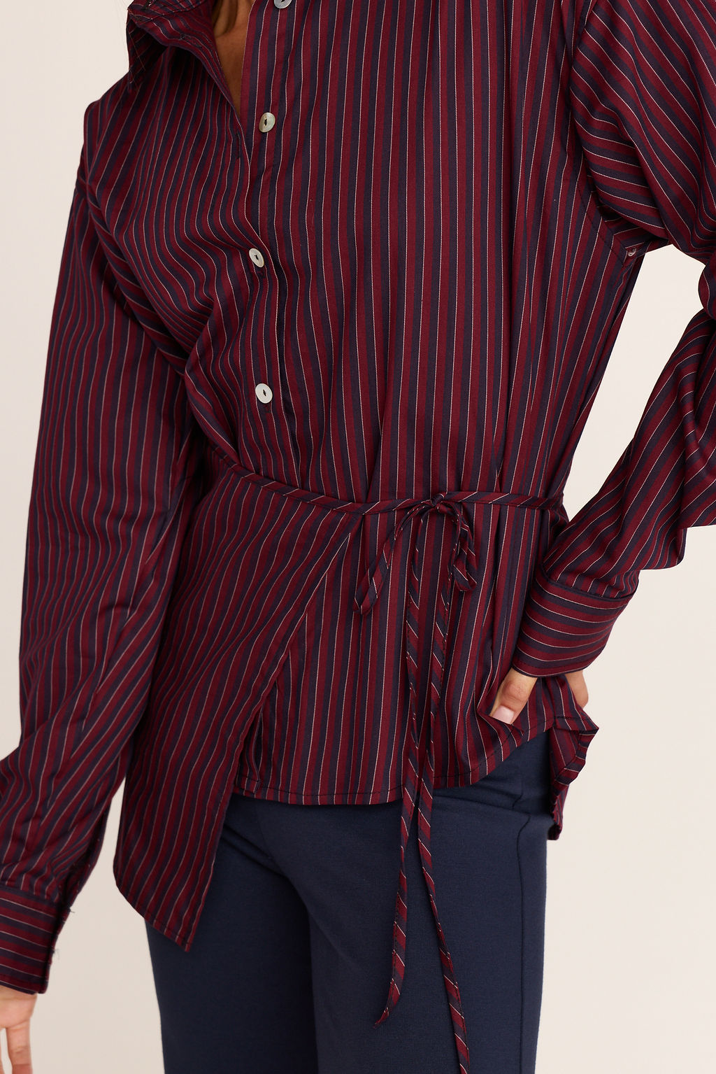 Annika Stripe Button Down - Burgundy Stripe