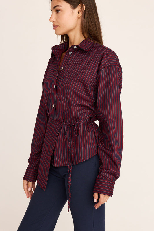 Annika Stripe Button Down - Burgundy Stripe