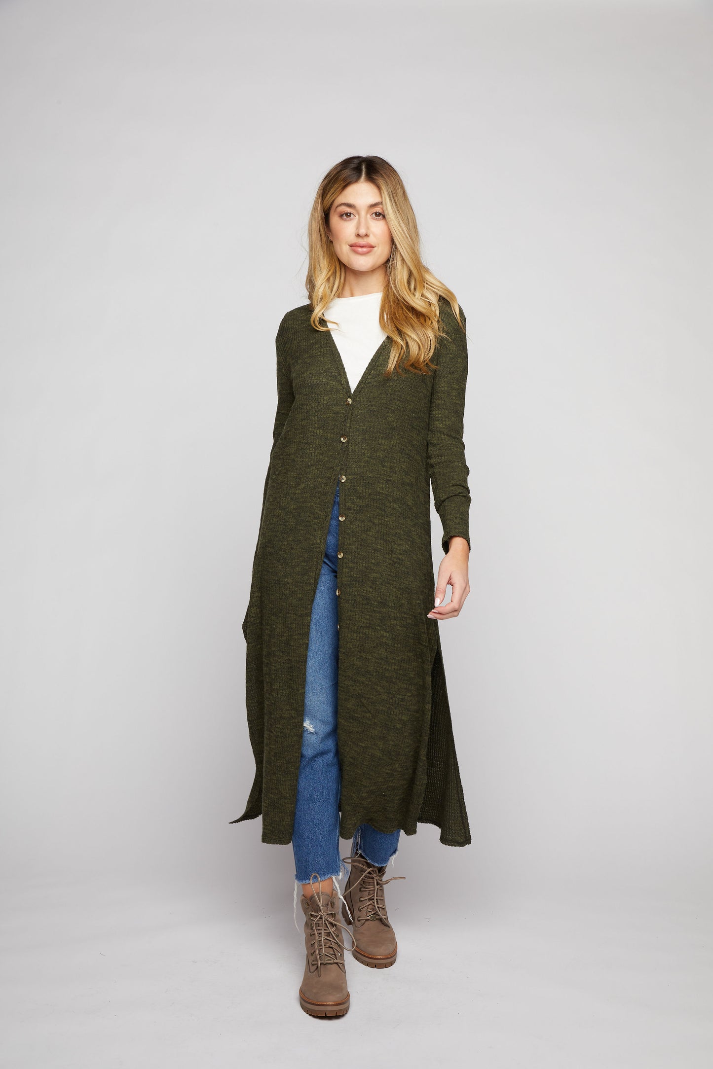 Maxi Waffle Cardigan - Olive