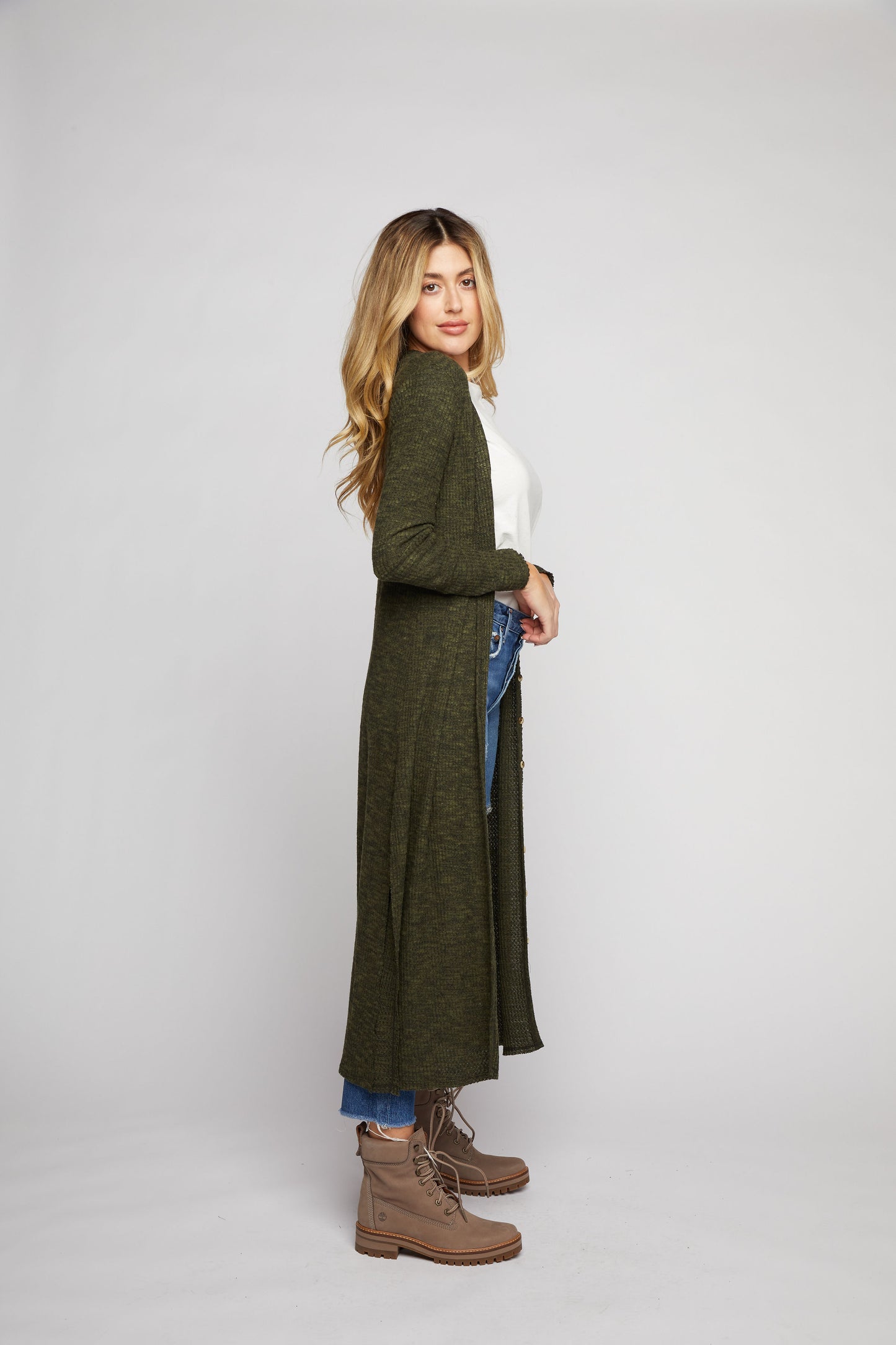 Maxi Waffle Cardigan - Olive