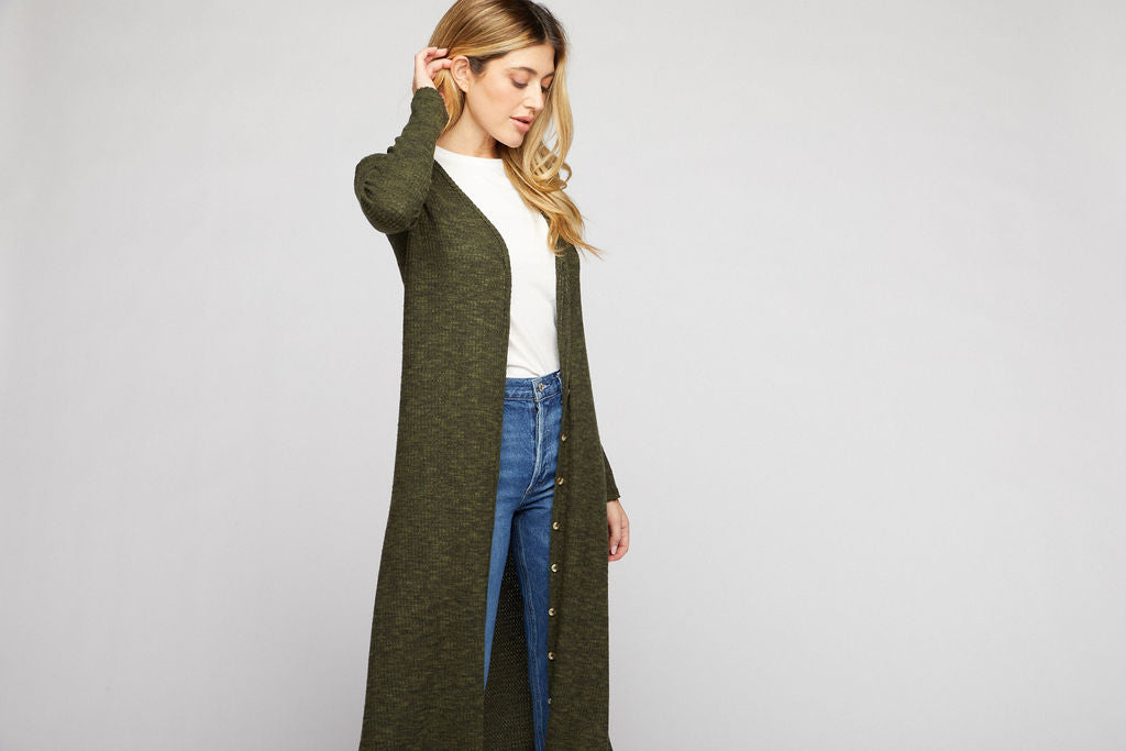 Maxi Waffle Cardigan - Olive