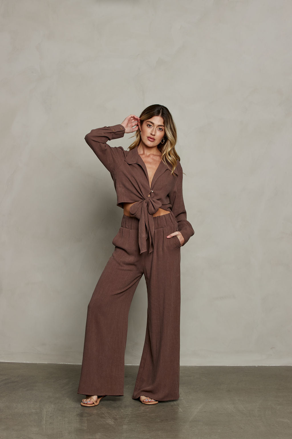 Rhea Wide Leg Pant - Brown