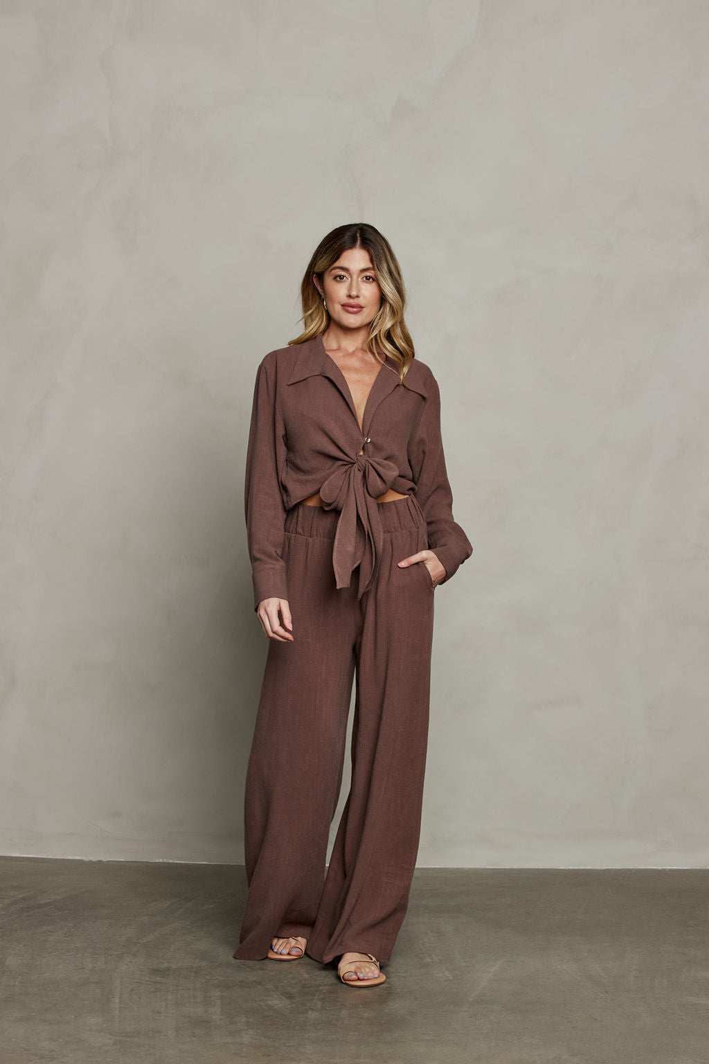 Rhea Wide Leg Pant - Brown