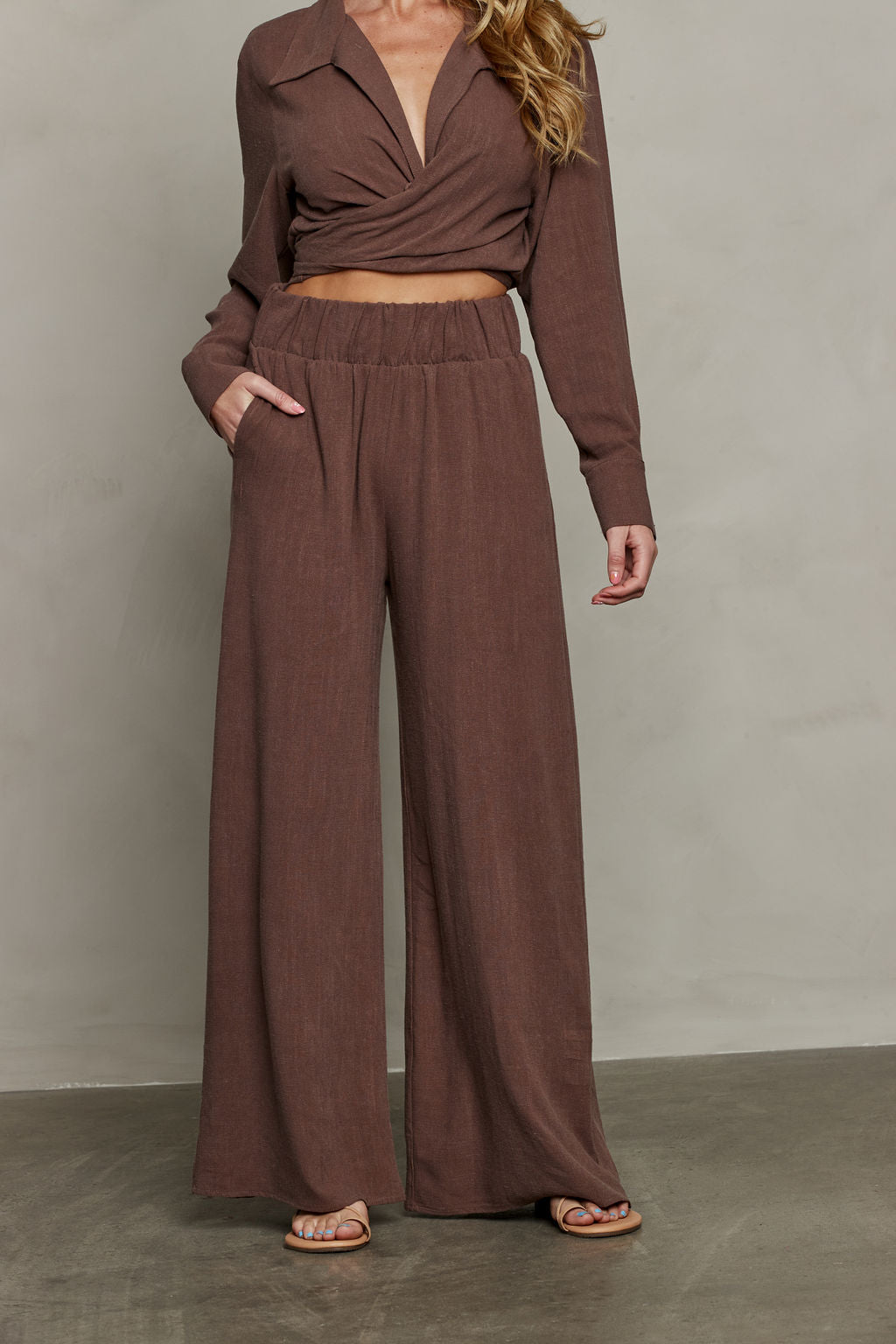 Rhea Wide Leg Pant - Brown