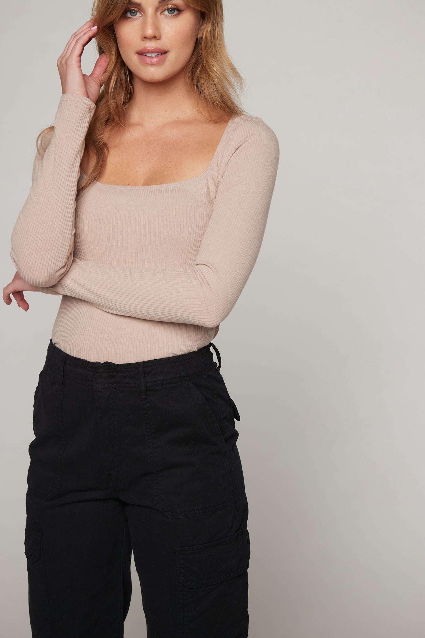 Olivia Long Sleeve Rib Top - Sand