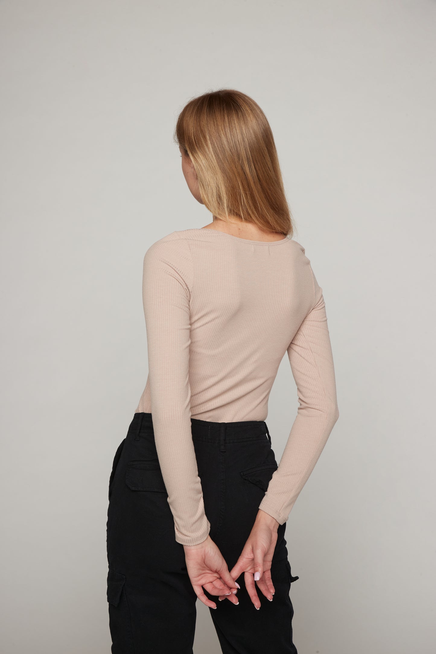 Olivia Long Sleeve Rib Top - Sand