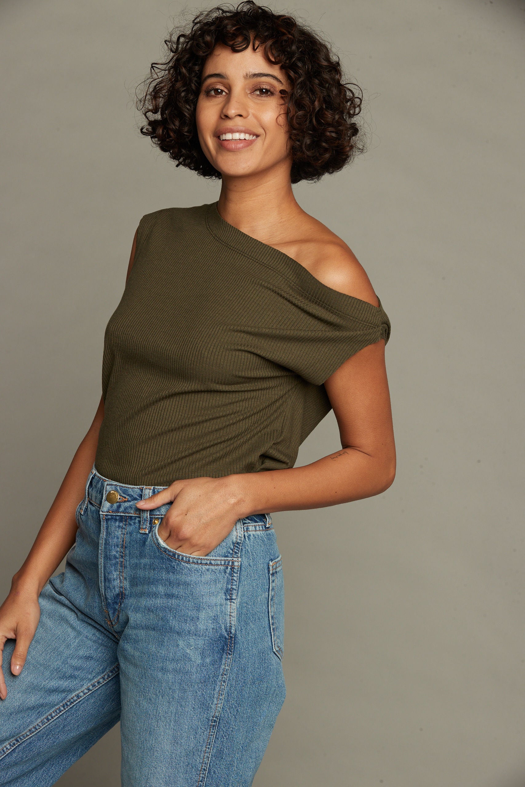 Drop Shoulder Top Olive - Main Image