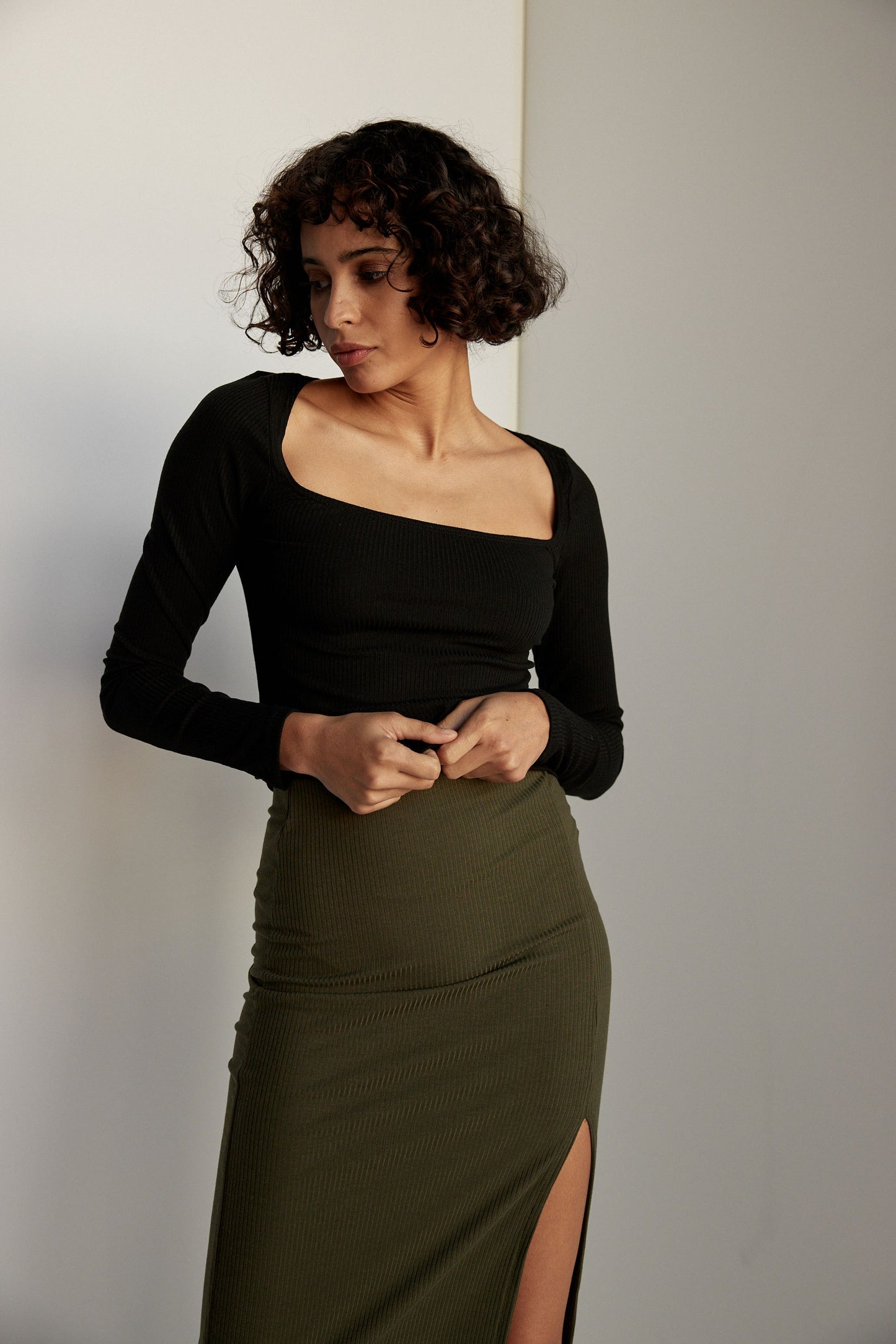 Olivia Long Sleeve Rib Top - Black