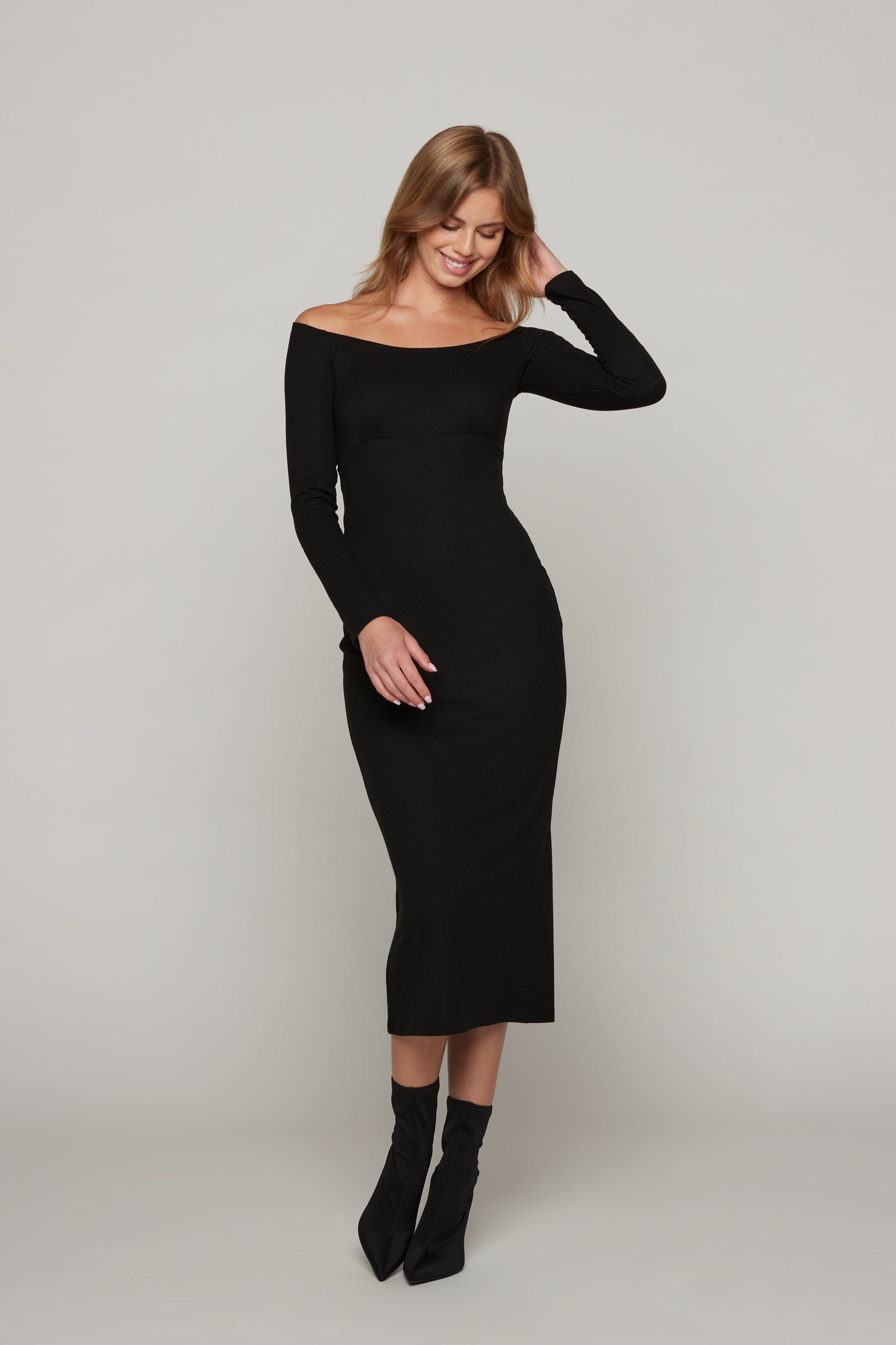 Desiree Off Shoulder Rib Dress - Black