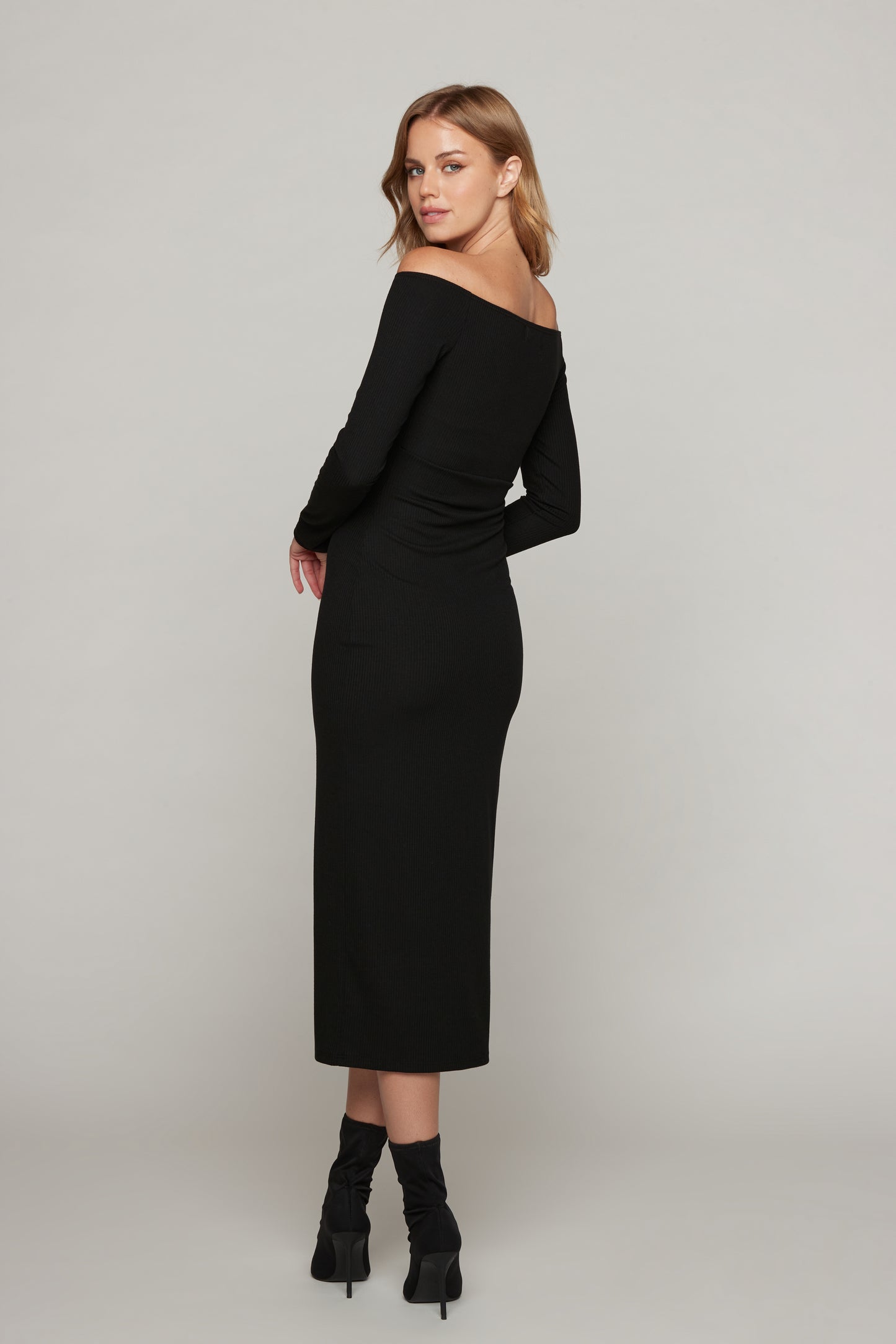 Desiree Off Shoulder Rib Dress - Black