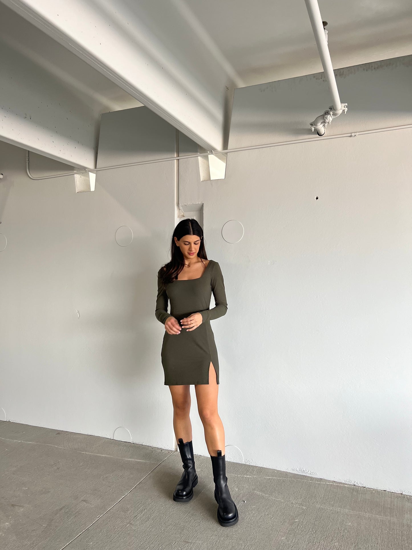 Emilia Mini Rib Dress - Olive
