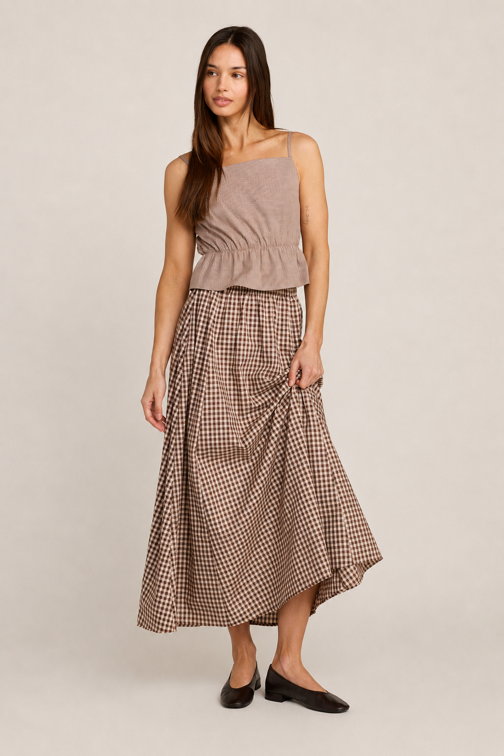 Emma Maxi Skirt  -  Brown Plaid
