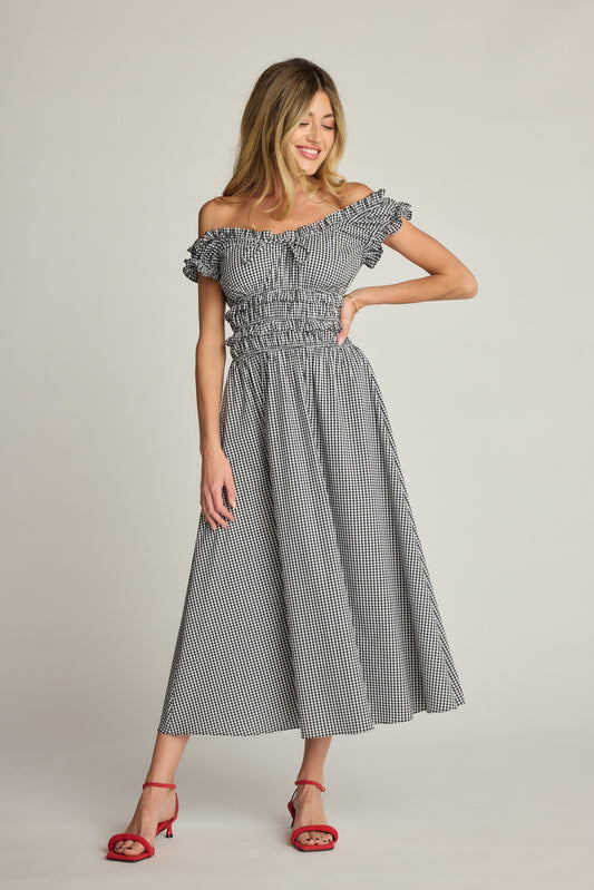Sophia Poplin Dress - Black & White Gingham