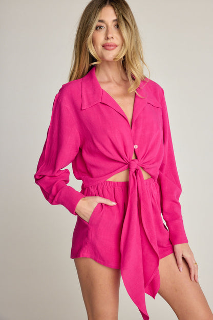 Rhea Wrap Top - Fuchsia