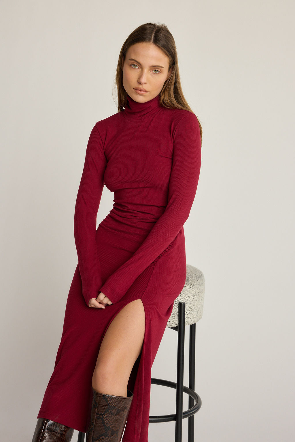 Sophie Rib Dress - Wine