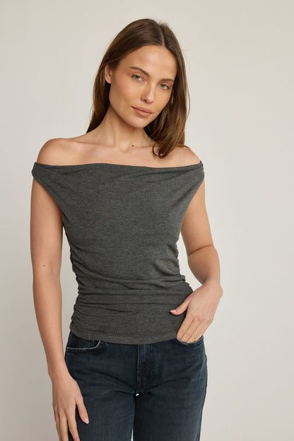 Angelica Rib Top - Charcoal