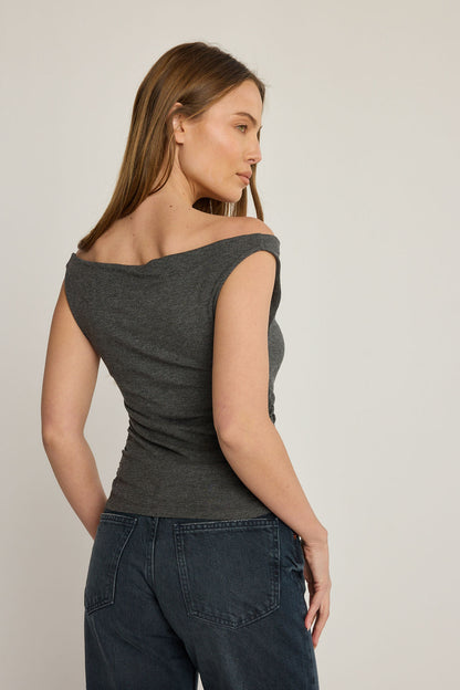Angelica Rib Top - Charcoal