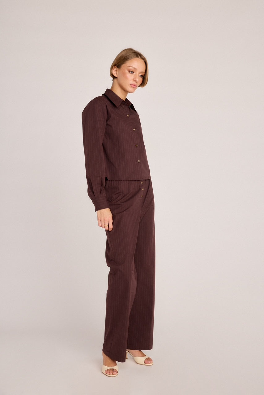 Riley Poplin Pant - Chocolate Pinstripe