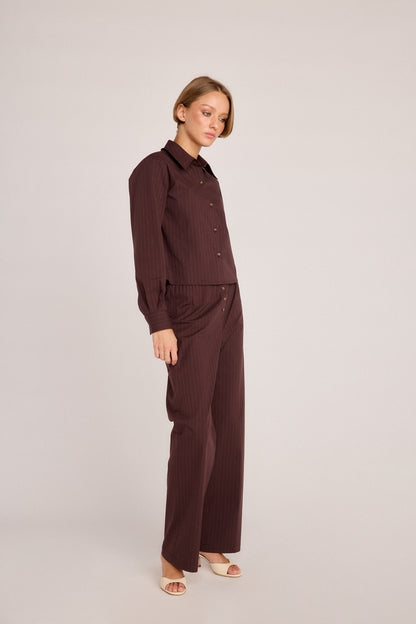 Riley Poplin Pant - Chocolate Pinstripe