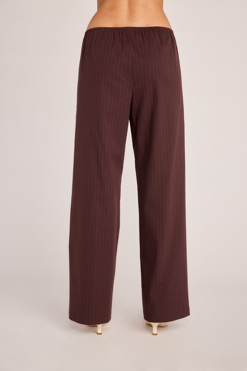 Riley Poplin Pant - Chocolate Pinstripe