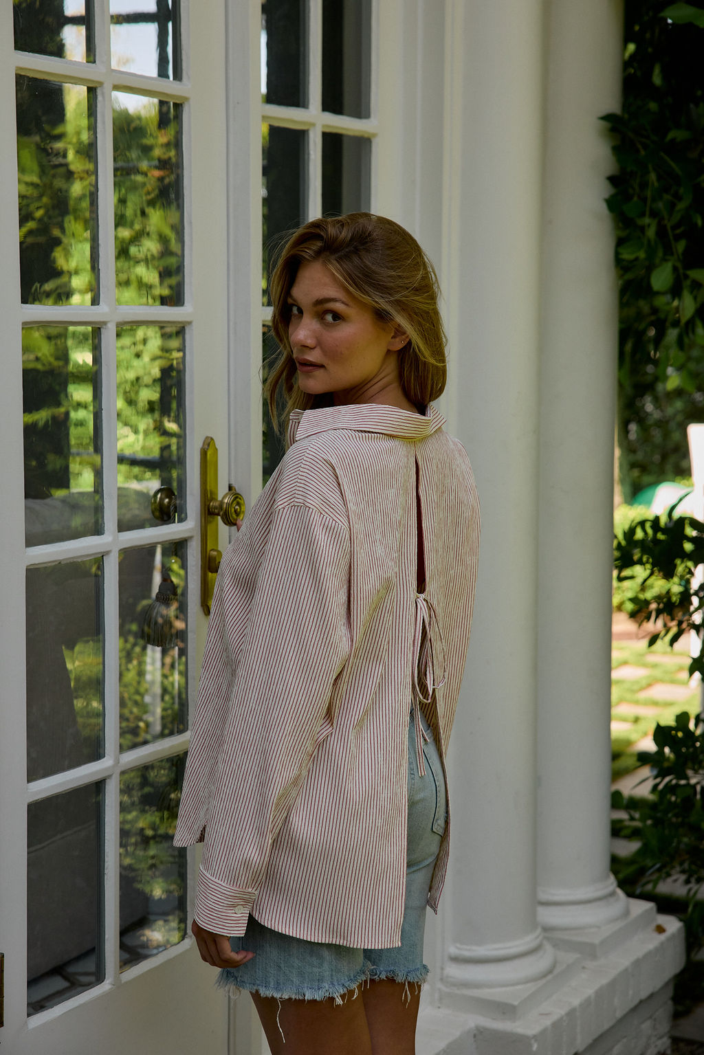 Kali Tie Back Buttondown - Red Stripe