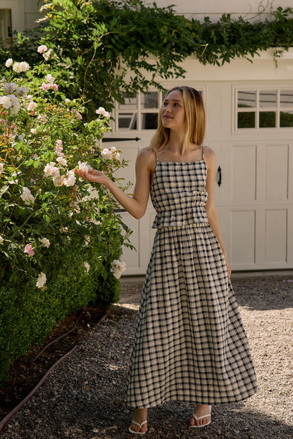 Emma Maxi Skirt  -  Black/White Plaid