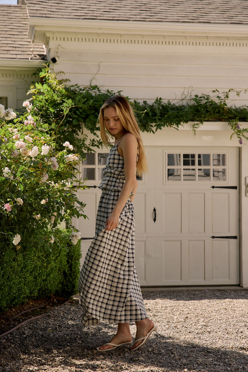 Emma Peplum Top  -  Black/White Plaid