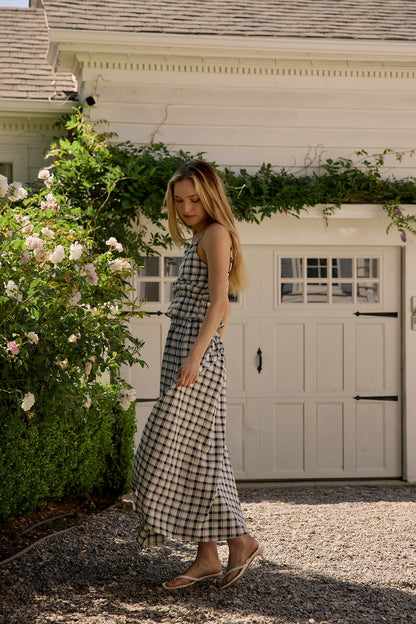 Emma Peplum Top  -  Black/White Plaid