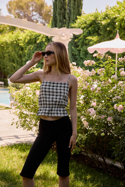 Emma Peplum Top  -  Black/White Plaid