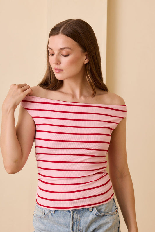 Angelica Rib Top - Pink/Red Stripe