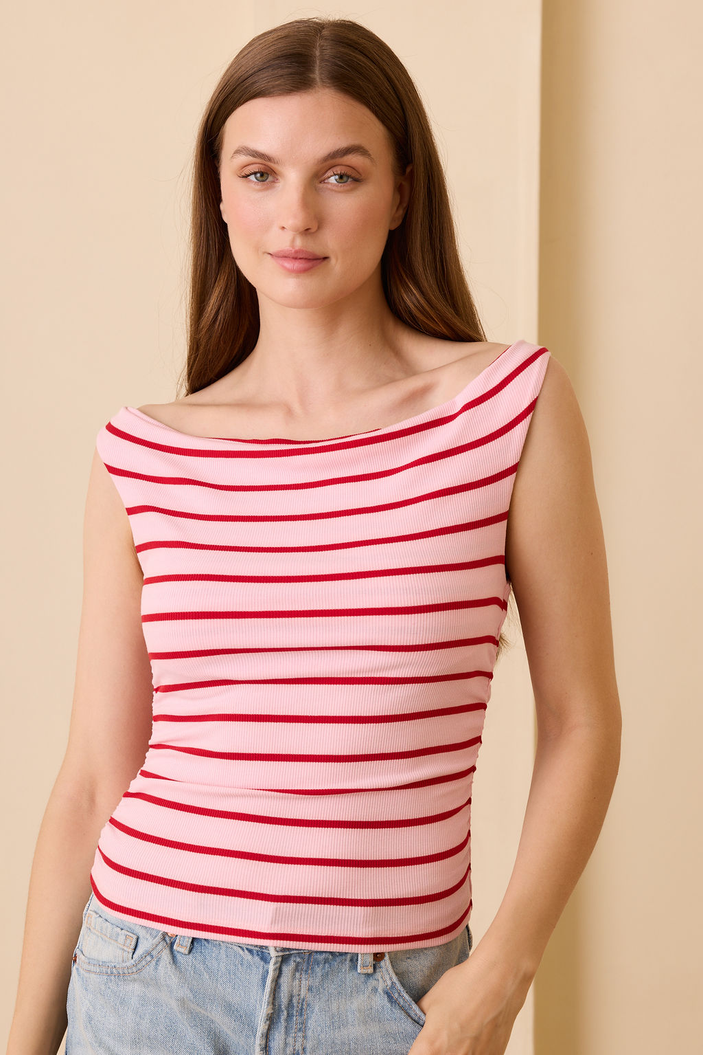 Angelica Rib Top - Pink/Red Stripe