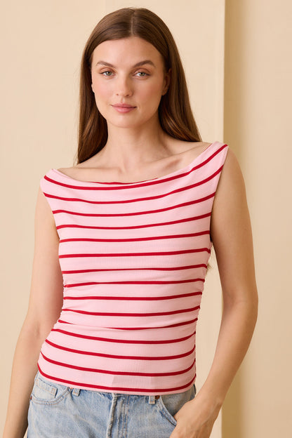 Angelica Rib Top - Pink/Red Stripe