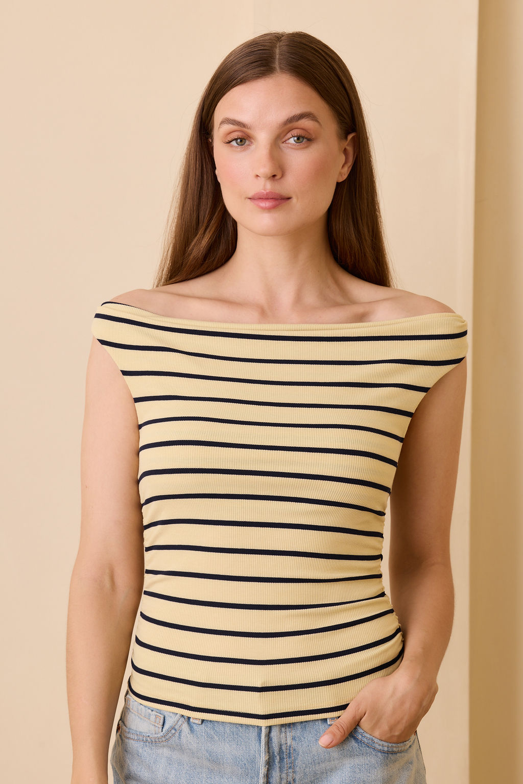 Angelica Rib Top - Navy/Yellow Stripe