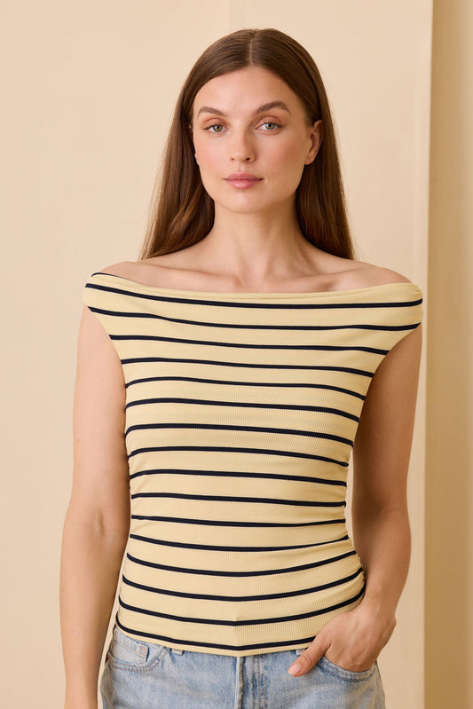 Angelica Rib Top - Navy/Yellow Stripe