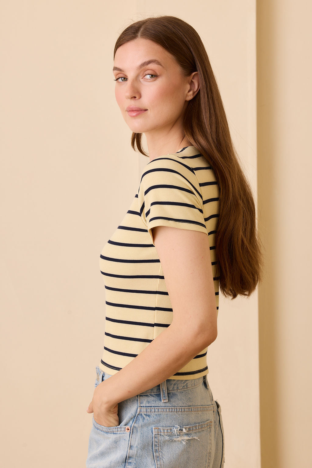 Elise Tee - Yellow/Navy Stripe