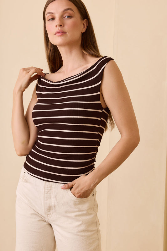 Angelica Rib Top - Brown/Cream Stripe