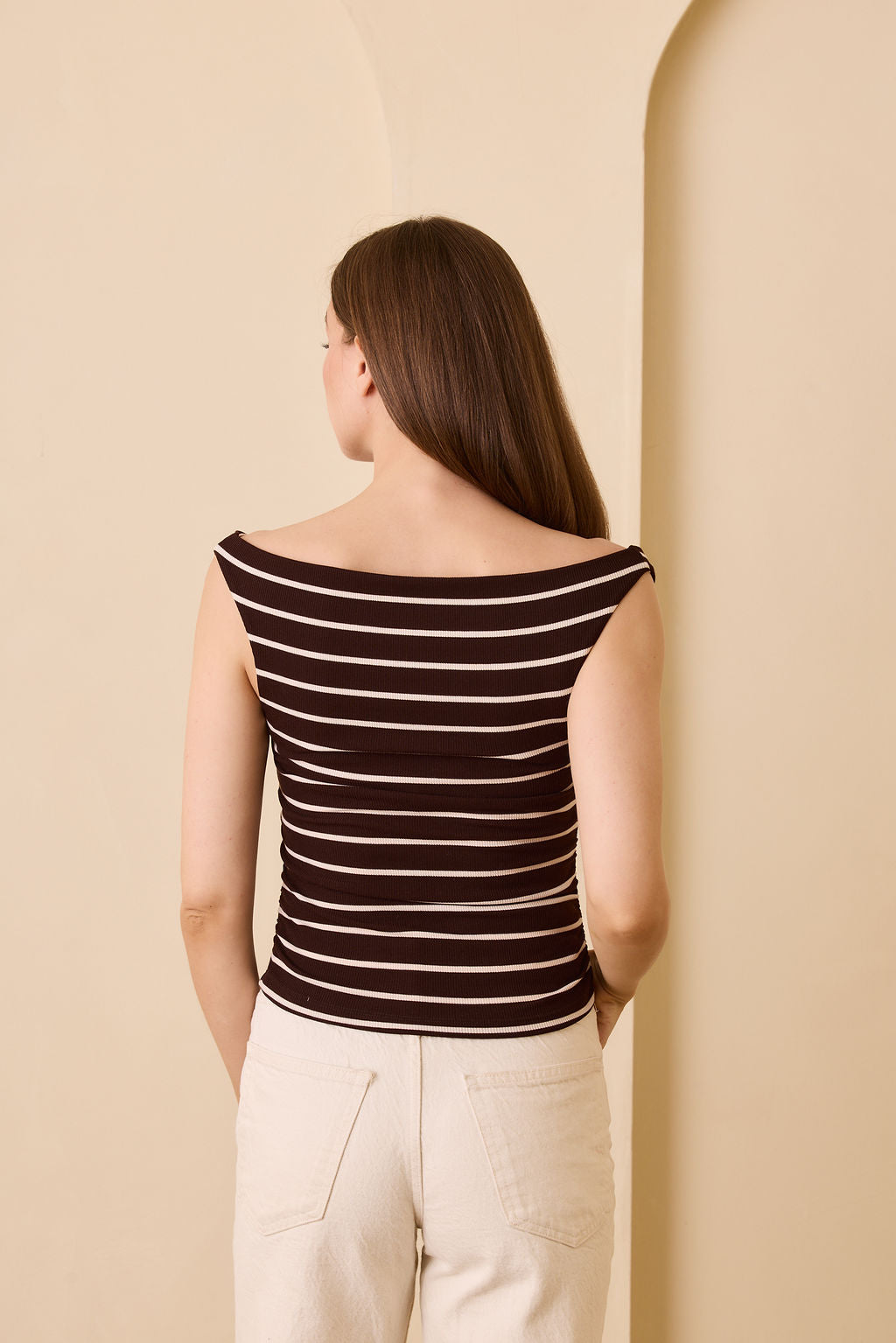 Angelica Rib Top - Brown/Cream Stripe