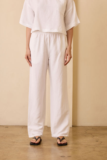 Stella Linen Blend Pants - White