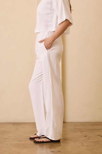 Stella Linen Blend Pants - White