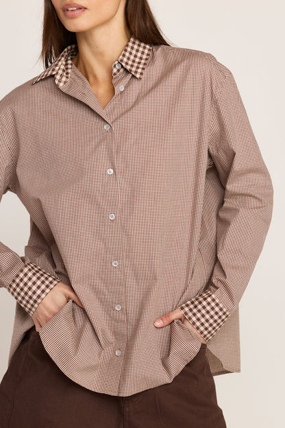 Kali Tie Back Buttondown - Brown Gingham