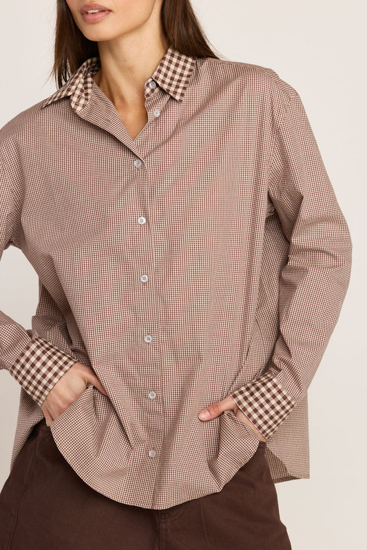Kali Tie Back Buttondown - Brown Gingham