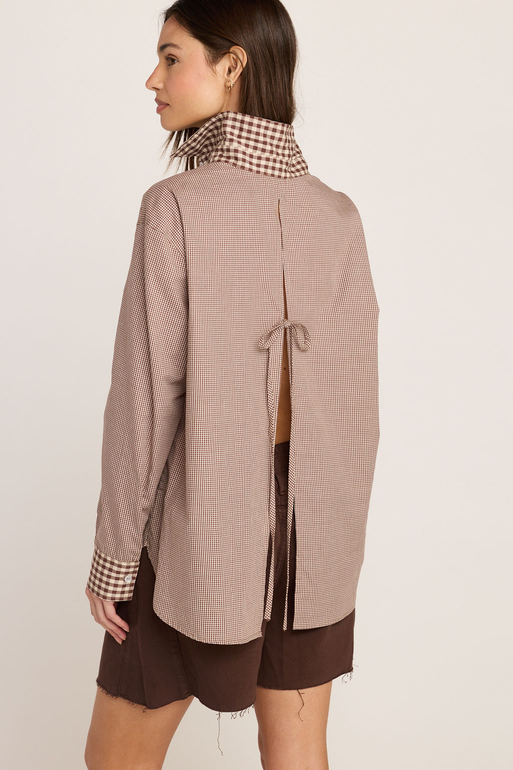 Kali Tie Back Buttondown - Brown Gingham